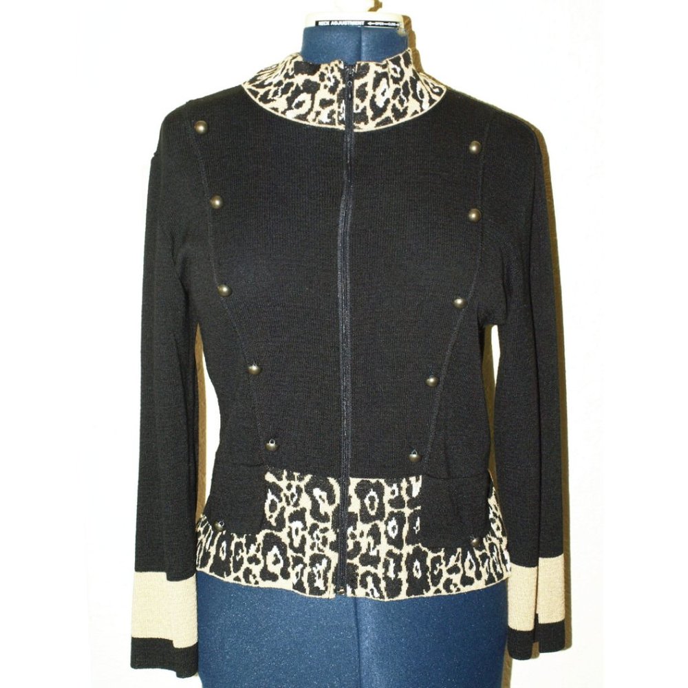 RONI RABL Santana knit animal print black zip Sweater sz S